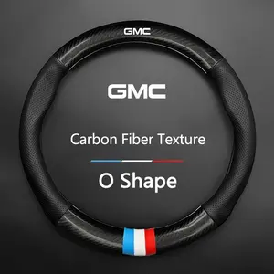 Genuine Leather Car Steering Wheel Cover, Carbon Fiber Design, Fits Gmc Yukon Xl Sierra Acadia 2015-, Auto Interior Accessory