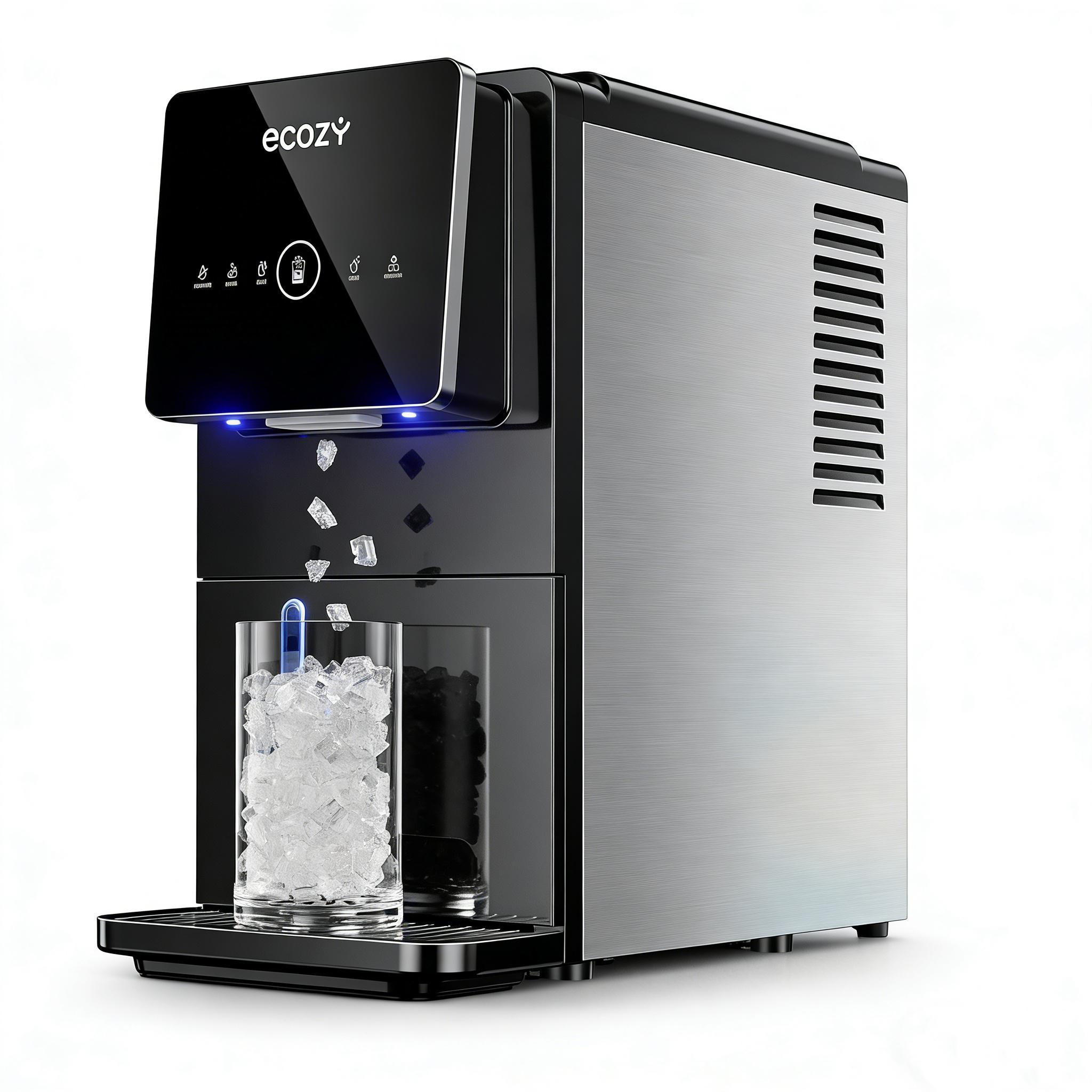 ecozy Nugget Ice Maker Dispenser, Real Sonic Ice, Smart 2-in-1 Pebble Ice Machine Countertop & Water Dispenser with App Control, Easy Self-Cleaning, Ultra-quiet, Auto Lighting, TDS Monitor, Measured Dispensing, 33Lbs/Day,  Christmas Gift, Holiday Gift
