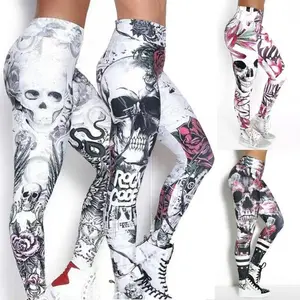 Womens High-Performance Floral Skull Print Leggings - Stretchy Yoga Gym Pants for Active Style Comfortable, Moisture-Wicking Activewear Trendy Fitness Lovers
