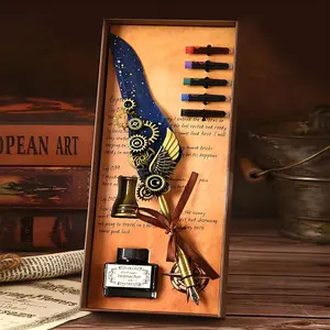 Feather Pen & Ink Set, 1 Set Vintage Quill Pen with 5ML Ink, Dip Pen for Writing, Drawing, Signature, Wedding, Birthday Gifts, Retro Decoration