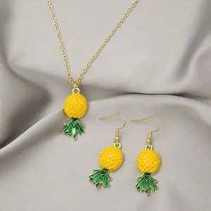 Fruit pineapple earrings necklace set women men party dress up daily alloy jewelry anniversary birthday gift