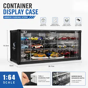 1:64 Scale Diorama Diecast Garage Model LED Lighting Parking Lot Scene Model Cars Display Case Diecast Car Display Collection Showcase Container Repair Shop Gift Ornament