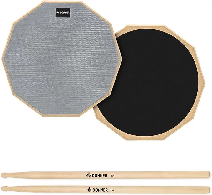 Donner Drum Practice Pad 8 Inches, Silent Practice Drum Pad 2-Sided With Drum Sticks - Gray/Blue