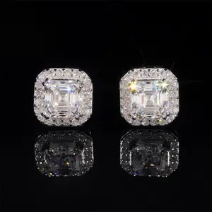 S925 Silver Synthetic Moissanite 1.2 Carat Pagoda Style Stud Earrings High End Unisex Fashion Jewelry