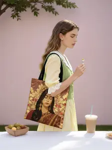 Shopping Bag | Portable Shoulder, Backpack & Handheld Bag, Indian Costume & Traditional Jewelry Design. Casual Style & No-Closure. Perfect for Travel, Holiday Storage & Family Gatherings!