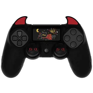 PlayVital Cute Demon Controller Skin for ps4 with Thumb Grips & Stickers, Kawaii Anti-Slip Silicone Controller Cover Grip Protector for ps4 Slim/Pro Controller - Black