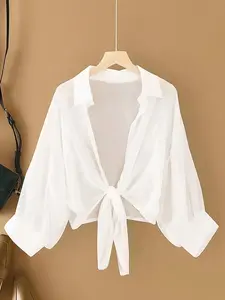 One Piece of New Bat Wing Cropped Short Casual Chiffon Women Solid Color Fit Blouse Shirt