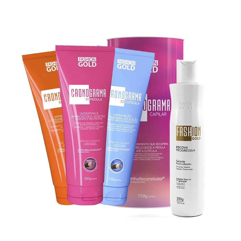 Kit Fashion Gold Straightening System, 300g/10.5fl.oz + CRONOGRAMA Hair Care System