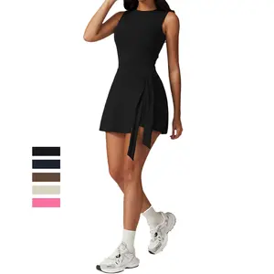 Women's 2-in-1 Tennis Mini Dress with Built-in Shorts Quick-Dry Sleeveless Athletic Golf Dress with Pockets 78% Nylon 22% Elastane High Stretch Sports Workoutdress