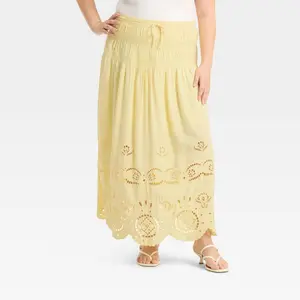 Women's High-RIse Embroidered Eyelet Drop Waist A-Line Skirt - Future Collective