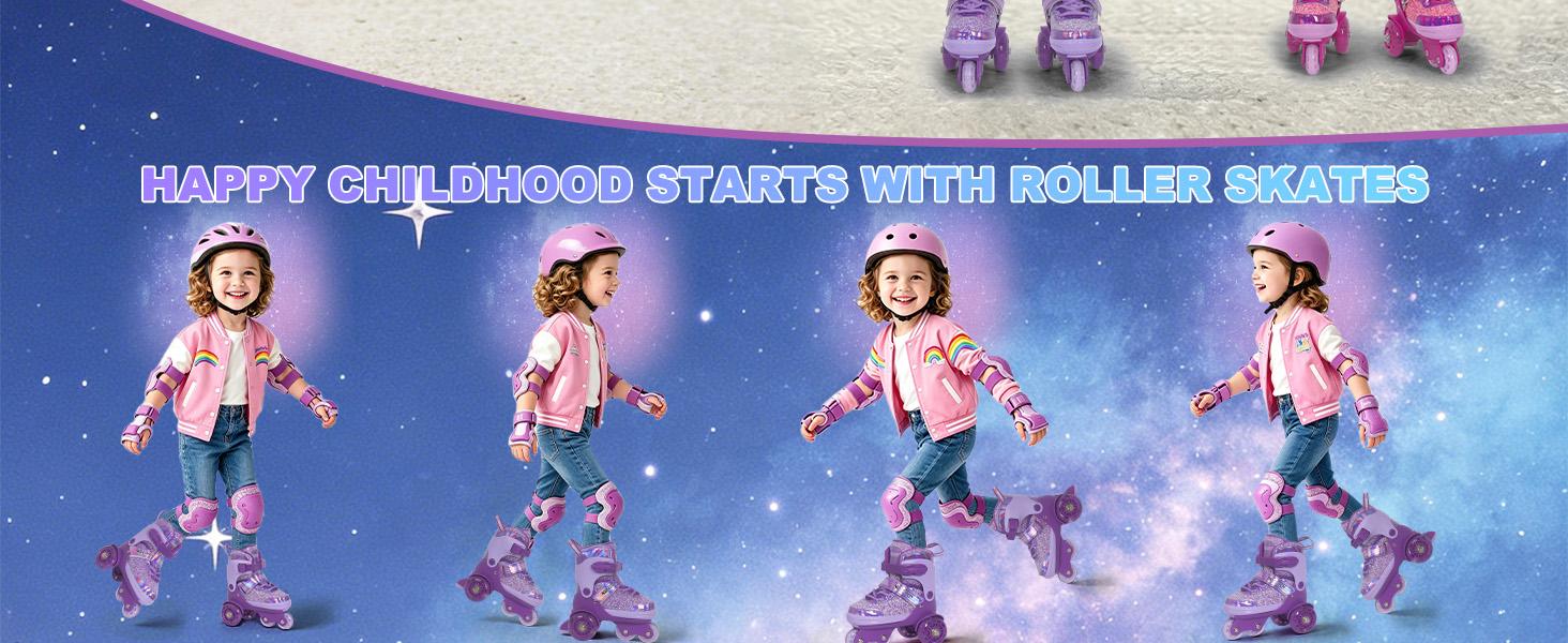 Tri-Wheel Roller Skates for Beginner Kids, 4-Size Adjustable Skates with Triple Lock-Up System for Indoor & Outdoor Play