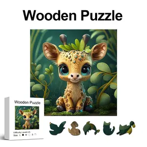Lovely Deer Theme Wooden Puzzles, Unique animals Shaped Wood Puzzles for Adults, DIY Leisure Game Fun Toys, Wooden Jigsaw Puzzle, Home Decor