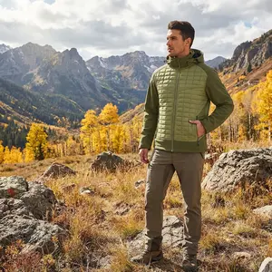 Men's Lightweight Insulated Hybrid Jacket with Removable Hood - Waterproof Windproof Thermal Warm Jacket Perfect for Hiking Running Ski Outdoor Activities Winter Sports Comfortable Breathable Design