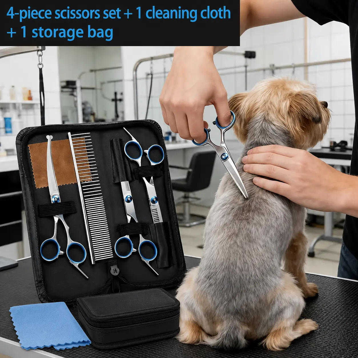 Oillase Premium 5-in-1 Pet Grooming Scissors for Dogs & Cats,  Safe Round Tips, Stainless Steel Thinning Shears, Easy & Comfortable to Use