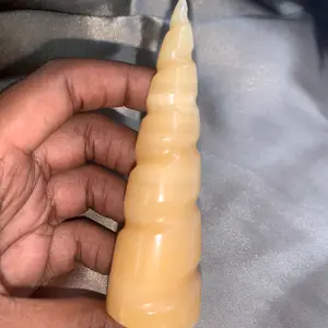 Natural Medium Orange Calcite Crystal Spiral Tower Unicorn Horn