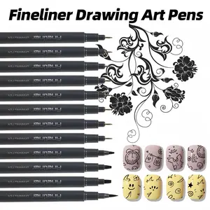12-piece set of black fine-line drawing pens, large-capacity waterproof ink pens, with 0.2mm~BR multiple nibs to meet different drawing needs, suitable for sketching, contour drawing, calligraphy writing, comics, hand-drawing, bullet journaling, diary, va