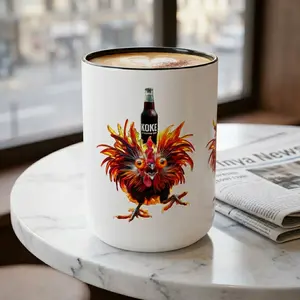 Caffeinated Ceramic Rooster 15oz Glossy Mug | Printed Reusable Washable Kitchen Drinkware, Colorful Coffee Cup for Daily Drinks