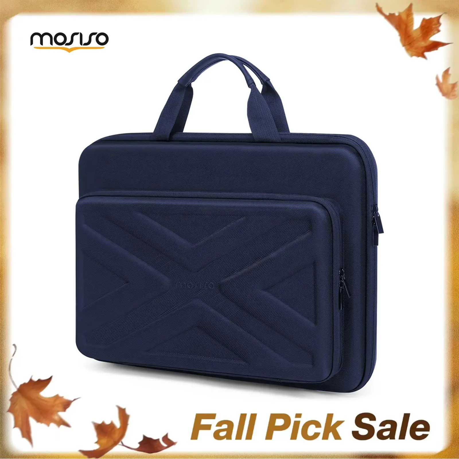 MOSISO 13.3-Inch Minimalist Solid Hard EVA Drop-Proof Messenger Bag for Professionals, Velvet Lining, PU Leather Handle, Adjustable Detachable Shoulder Strap, Zippered, 180° Flat Opening, Luggage Handle-Sliding Design for Business Travel