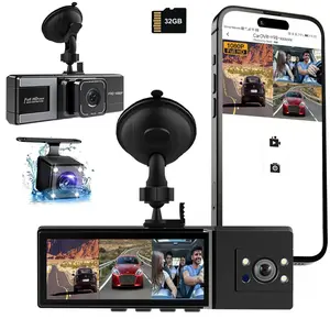 WHATOOK Wifi-1080P 3 Channel Dash Cam with 32GB Card HDR G-Sensor 24Hr Parking Night Vision