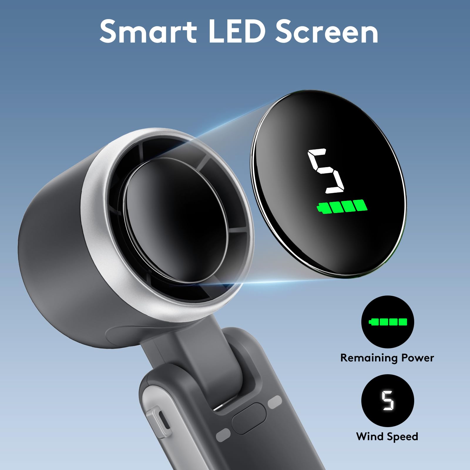 Foldable Handheld Fan, Portable High Speed Rechargeable 10000mAh Mini Turbo Fan, Digital Display, 5 Speed Adjustable Personal Small Pocket, Gifts for Women Men Travel Camp Outdoor Office