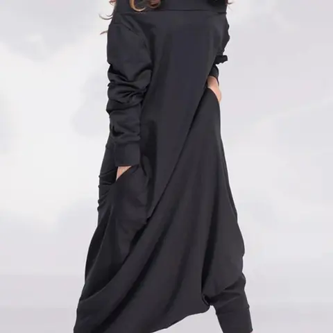 Women's Solid Woven Off-Shoulder Long Sleeve Jumpsuit Garment, Casual Comfy Loose Fit Jumpsuit for Spring & Fall, Ladies Clothes for Daily Wear, Womenswear