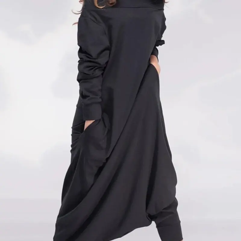 Women's Solid Woven Off-Shoulder Long Sleeve Jumpsuit Garment, Casual Comfy Loose Fit Jumpsuit for Spring & Fall, Ladies Clothes for Daily Wear, Womenswear