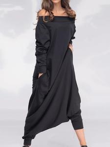 women's solid off shoulder long sleeve jumpsuit, casual basic comfy jumpsuit for spring & fall, ladies clothes for daily wear, womenswear