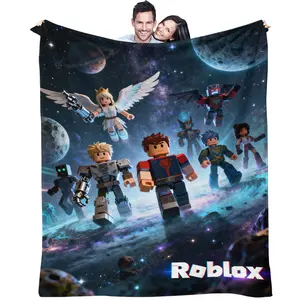 Roblox patterned blanket, lightweight and warm flannel sofa blanket, suitable for soft blankets in beds, camping, and offices