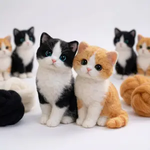2Pcs Animals Needle Felting Kit, Felting kits for Beginners adult with Step-by-Step Tutorials, Cats DIY Felting Kit, Cute Funny Stuffed Animal Home Decorative Ornaments, Birthday Valentine's Day and Christmas Gifts