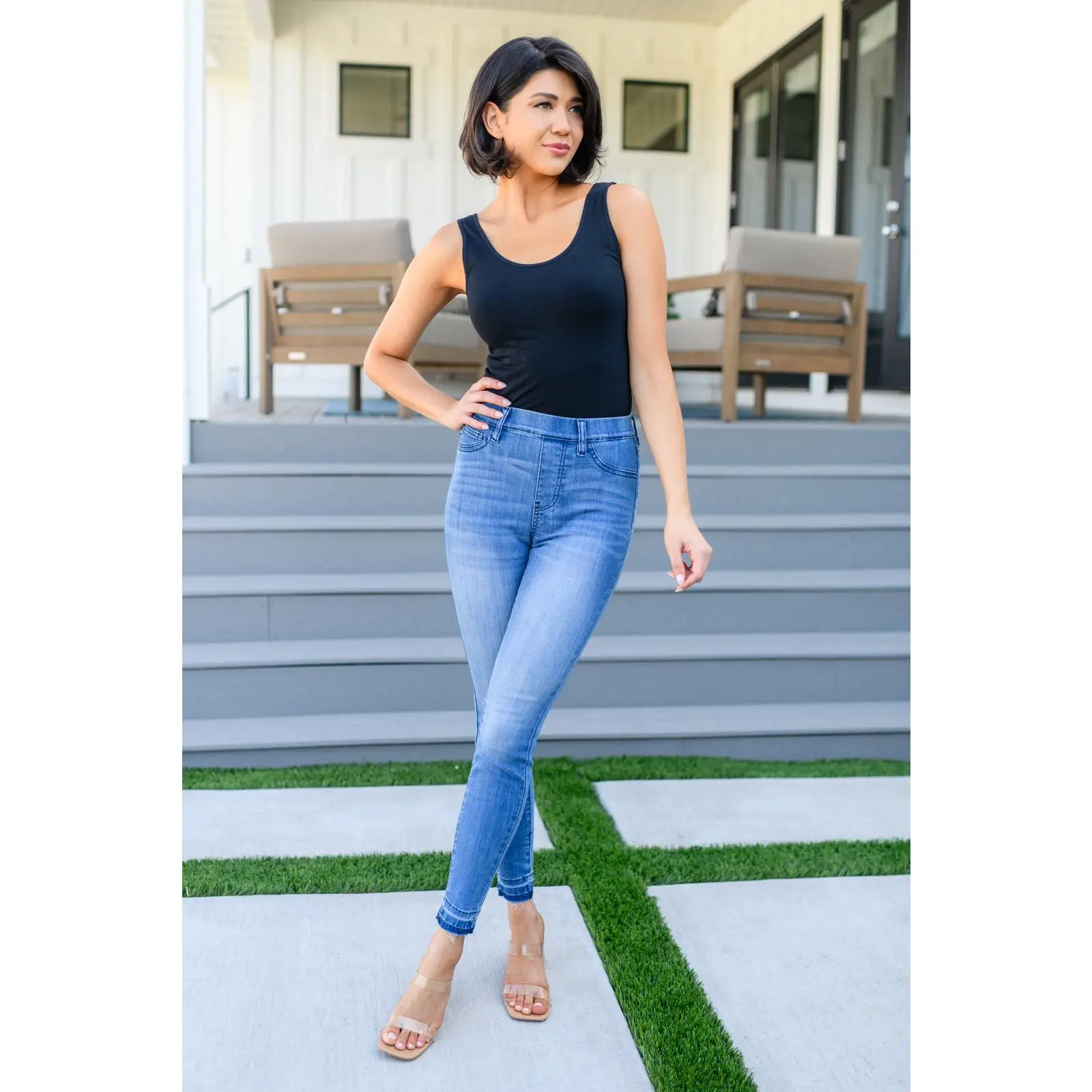 Amanda High Rise Pull on Release Hem Skinny Jeans