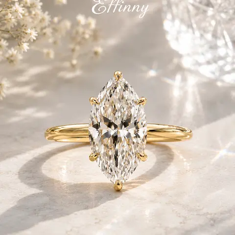 Effinny 14K Gold Plated 3.5ct Marquise Cut CZ Solitaire Engagement Ring, Luxury Fashion Promise Jewelry Bridal for Daily, Wedding, Travel