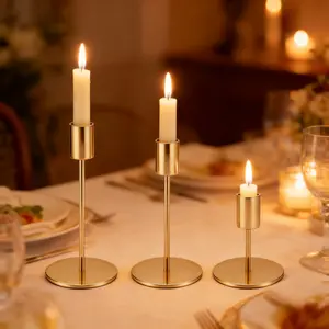 Brass Taper Holder Modern Metal Candle Holders Set of 3, Black/Gold Candlesticks for Home & Wedding Decor
