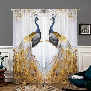 Peacock Pattern Door Curtain, 2 Counts/set Classic Elegant Semi-transparent Privacy Protective Door Curtain, Home Decor for Bedroom, Living Room, Kitchen, Bathroom