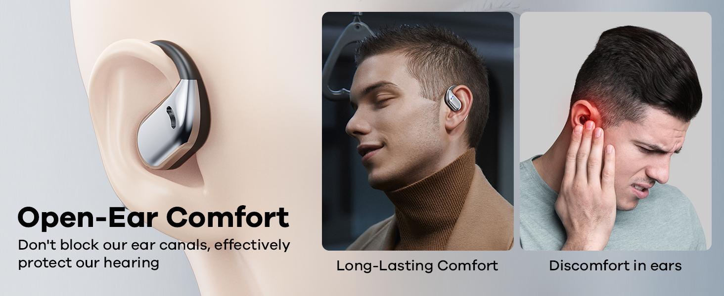 Open-Ear Bluetooth 5.4 Wireless Headphones, Electronic Audio Device with LED Display, 60H Playtime, Call Mic, IPX5 Rated Waterproof, Secure Fit Sports Over-Ear Design, Soft Silicone Earbuds, Fast Charge, #SummerVibes outdoorfun