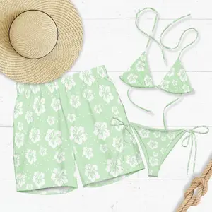 Pastel Lime Tropical Hawaiian Matching Swimsuits His and Hers Honeymoon Vacation Y2K Beachwear Gift for Couples