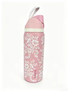 Owala 32oz FreeSip Insulated Water Bottle, Pink Vintage Floral Design, Leakproof Stainless Steel Tumbler with Handle, BPA-Free, Ideal for Everyday Hydration Drinkware Flasks Mug Bottled Portable toddler purple poinsettia black cherry can new Glow in Dark