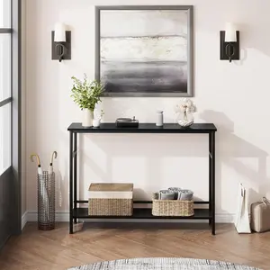 Entryway Table, Console Tables with Storage, 39.3”Rustic Sofa Table with Adjustable Shelf, Console Table for Entryway, Living Room, Hallway, Bedroom(Black)