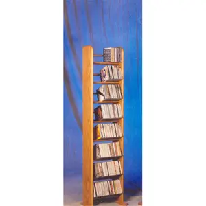 212 MAIN Honey Oak Wooden CD Storage Rack - Solid Oak 8-Row Dowel Tower, Wall-Mountable Multilayer Storage Organizer Cabinet with Display Shelf & Bookshelf Book Rack