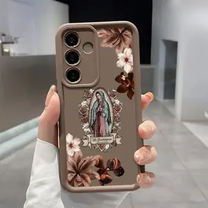 Retro Floral & Virgen Guadalupe Phone Case , Enhanced Camera Protection , Shockproof Skin-Friendly Touch Soft Cover for Samsung Galaxy S21 S22 S23 S24 S25 S26 Ultra Plus FE A13 A14 A15 A16 A17 A33 A34 A35 A36 A52 A53 A54 Note20 Virgin Mary Cover