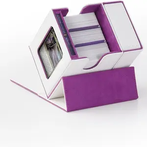 MTG Commander Deck Box with Display Window, Card Deck Box Holds 100 Double-Sleeved Cards with Dice Tray & 35pt Card Holder(White& Purple)