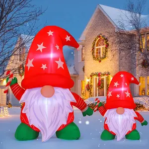 Christmas Gnome Inflatables 6FT & 4FT Outdoor Holiday Decorations with LED Light Waterproof Polyester Material for Party Yard Garden Winter Celebration
