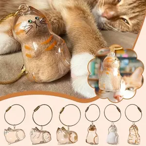cat hair storage pendent keychain adorable Pet  Fur Storage Transparent Keychain Unique Keepsake for Cat Lovers