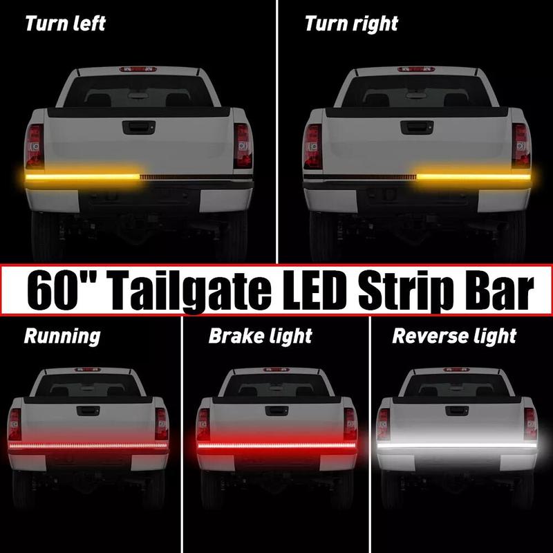 60" Truck Tailgate Light Bar  432 LED Single Row Light Strip with Red Running Brake Lights Turn Signal WhitE Reverse Light Lightbar