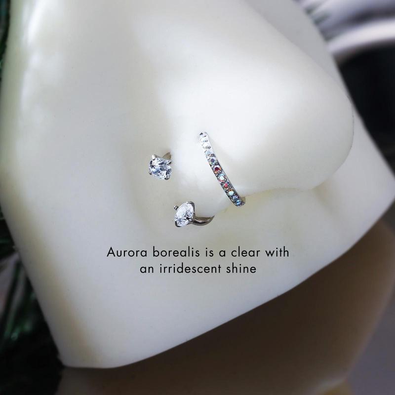 Titanium 20G/18G Horseshoe Nose Ring(Free Ball Holder) Internally Threaded Gems,Earring Daith Cartilage Helix,Piercing Jewelry