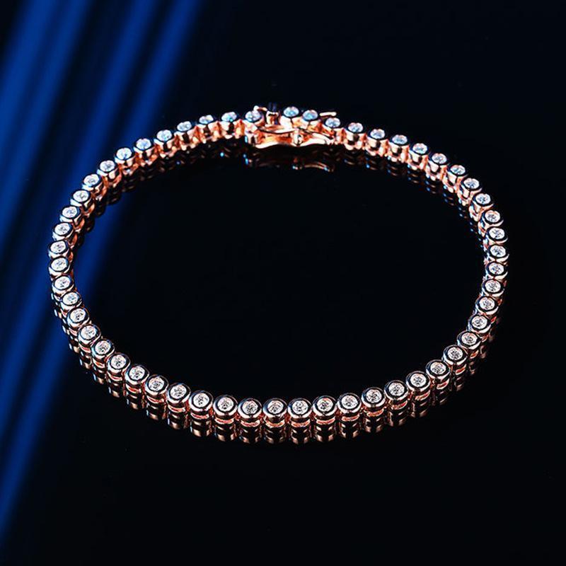 EWYA Sparkling 2/3mm Full Moissanite Tennis Bracelet for Women Party S925 Silver Plated 18K Pass Diamond Test Bezel Bracelets