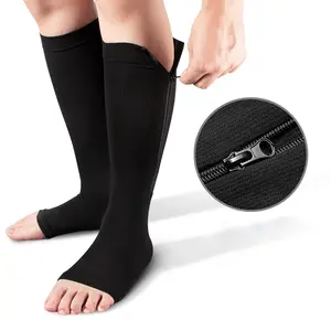 Calf Compression Sleeve with Zipper, 15-20mmhg Leg Compression, Calf Brace Zipper Socks, No Foot Sleeves, Support Running, Shin Splints, Compression Athletic Socks