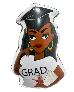36" African American Woman Graduate Balloon - Silver