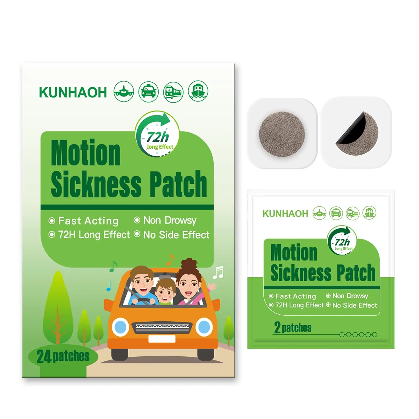 Unisex Non-Drowsy 100% Natural Motion Sickness Patches - Small, Belly/Ear Apply, 72h Long Lasting Travel Healthcare Aid (Airplanes, Cruises) - 24 Counts Sports & Outdoor Accessory
