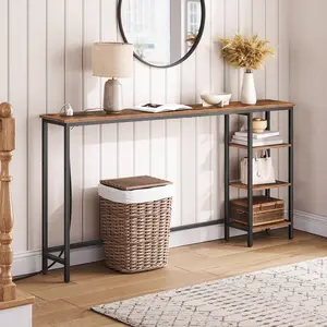 HOOBRO 63" Console Table with Power Outlet, Behind Sofa Table with Shelves, Long Computer Desk with Storage, Couch Table for Home Office, Hallway, Rustic Brown and Black#SpringSale #BigSpringSale