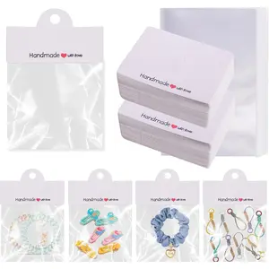100PCS Bracelet Display Cards with 100PCS Jewelry Bags,Thick Clear Packaging Bags for Small Business,Bracelet,Keychain,Charms,Earrings,Car Coaster (White)